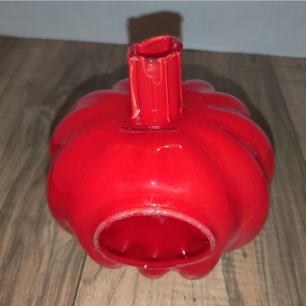Smith & Hawken Candle Holder Solid Red Pumpkin Handmade In Poland. 6½in